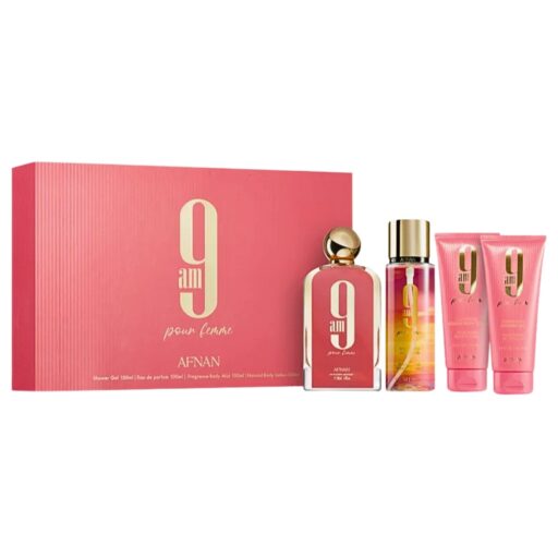 SET GIORGIO ARMANI AFNAN 9AM POUR FEMME SHOWER GEL 100ML BODY MIST 150ML BODY LOTION 100ML DUPE MY WAY EDP 100ML (M)