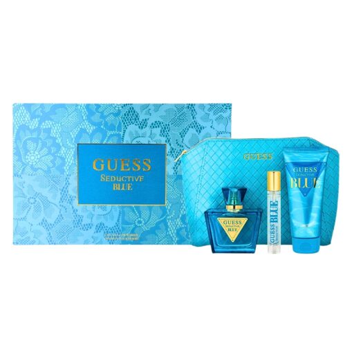 SET GUESS SEDUCTIVE BLUE FOR WOMEN EDT 15ML BODY LOTION 100ML COSMETIQUERA EDT 75ML (M)