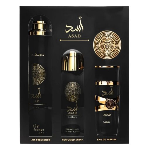 SET LATTAFA ASAD AMBIENTADOR PERFUMADO 300ML BODY SPRAY 200ML EDP 100ML (H)