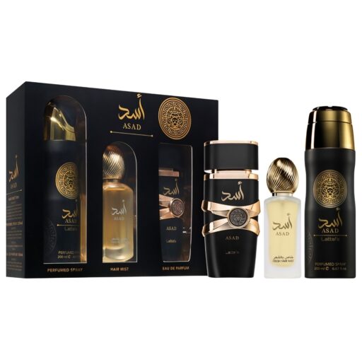 SET LATTAFA ASAD BODY SPRAY 200ML HAIR MIST 50ML EDP 100ML (H)