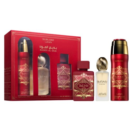 SET LATTAFA BADEE AL OUD SUBLIME HAIR MIST 50ML BODY SPRAY 200ML EDP 100ML (U)