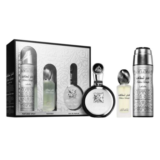 SET LATTAFA FAKHAR BLACK BODY SPRAY 200ML HAIR MIST 50ML EDP 100ML (H)