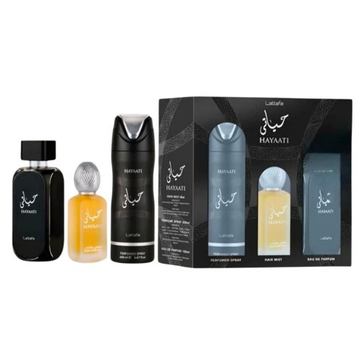 SET LATTAFA HAYAATI HAIR MIST 50ML BODY SPRAY 200ML EDP 100ML (H)