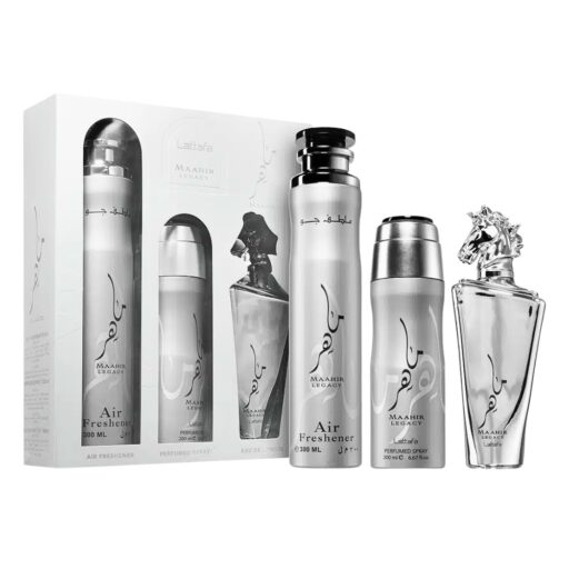 SET LATTAFA MAAHIR LEGACY SPRAY PARA EL CABELLO 300ML BODY SPRAY 200ML EDP 100ML (H)
