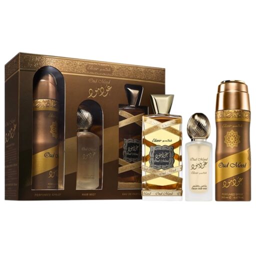 SET LATTAFA OUD MOOD ELIXIR BODY SPRAY 200ML PERFUME PARA EL CABELLO 50ML EDP 100ML (U)