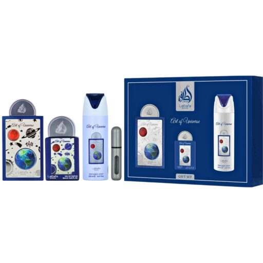SET LATTAFA PRIDE ART OF UNIVERSE MINI EDP 20ML BODY SPRAY 200ML ATOMIZADOR EDP 100ML (H)