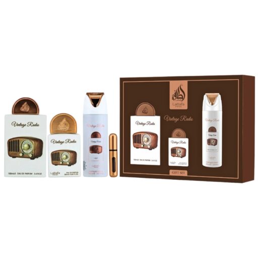 SET LATTAFA PRIDE VINTAGE RADIO GIFT SET EDP 20ML BODY SPRAY 200ML EDP 100ML (U)