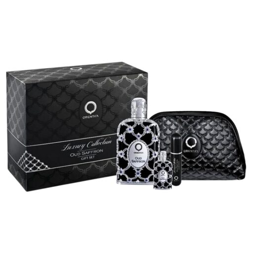 SET ORIENTICA OUD SAFFRON GIFT SET MINI EDP 7.5ML DISPENSADOR PERFUME BOLSA DE REGALO EDP 80ML (H)