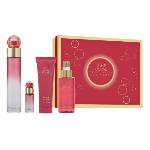 SET PERRY ELLIS 360 CORAL FOR WOMEN EDP 7.5ML SHOWER GEL 90ML BODY MIST 118ML EDP 100ML (M)