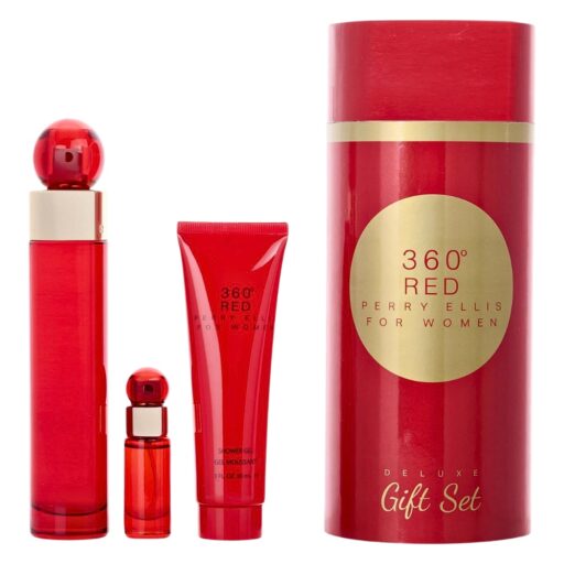 SET PERRY ELLIS 360 RED FOR WOMEN EDP 7.5ML SHOWER GEL 90ML EDP 100ML (M)