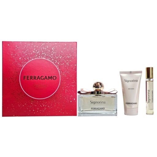 SET SALVATORE FERRAGAMO SIGNORINA EDP 15ML BODY LOTION 50ML EDP 100ML (M)